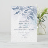 Soft Blue Waterverf Leaves Wedding Kaart (Staand voorkant)