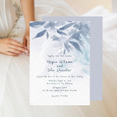 Soft Blue Waterverf Leaves Wedding Kaart