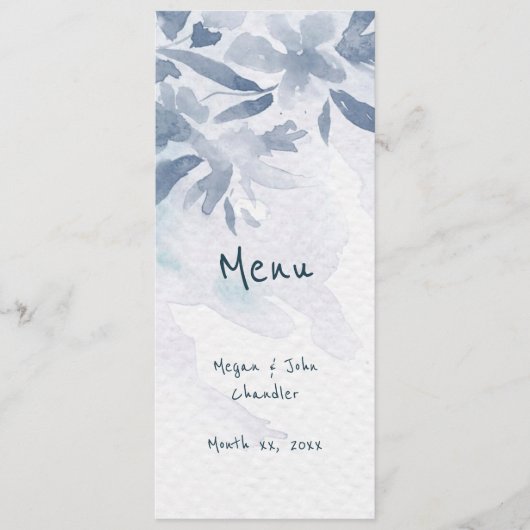 Soft Blue Waterverf Leaves Wedding Menu (Voorkant)