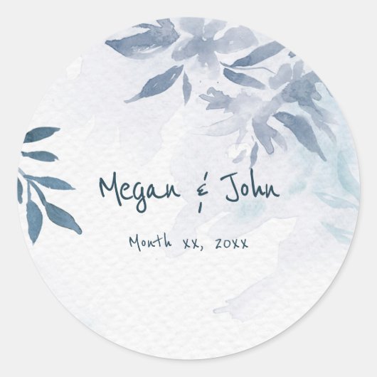 Soft Blue Waterverf Leaves Wedding Ronde Sticker (Voorkant)