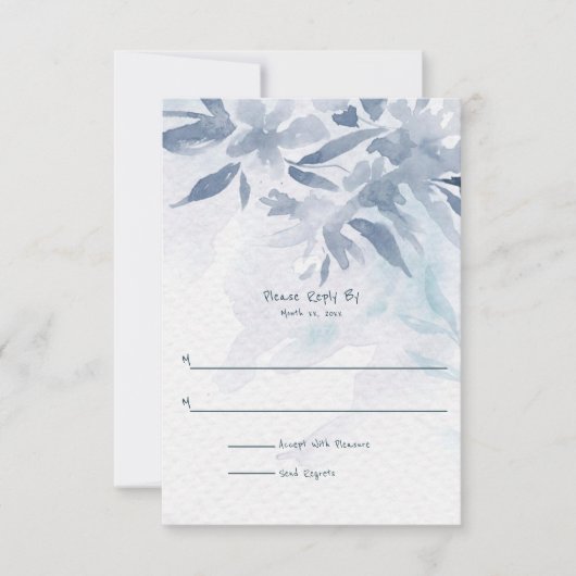 Soft Blue Waterverf Leaves Wedding RSVP Kaartje (Voorkant)