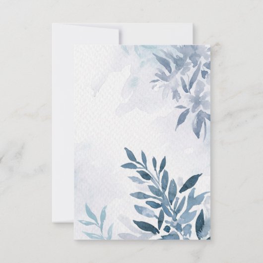 Soft Blue Waterverf Leaves Wedding RSVP Kaartje (Achterkant)