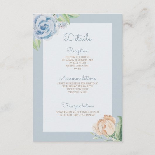 Soft Blue Waterverf Sketting Floral Informatiekaartje (Voorkant)