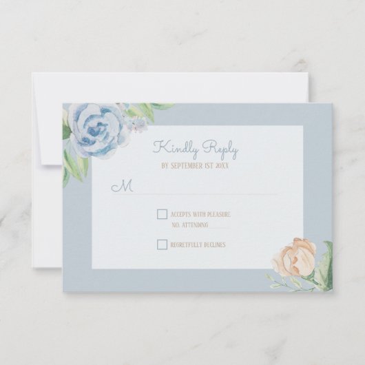 Soft Blue Waterverf Sketting Floral RSVP Kaartje (Voorkant)