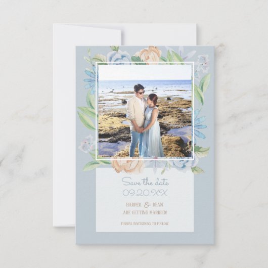 Soft Blue Waterverf Sketting Floral Save The Date (Voorkant)