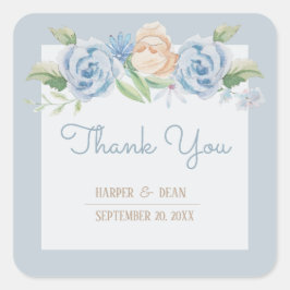 Soft Blue Waterverf Sketting Floral Vierkante Sticker