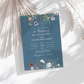 Soft Blue Waterverf Wildflower Meadow Wedding Kaart