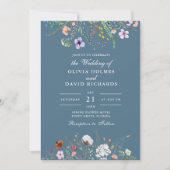 Soft Blue Waterverf Wildflower Meadow Wedding Kaart (Voorkant)