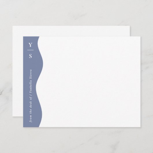 Soft Blue Wavy Bold Initialen Modern Notitiekaartje (Voorkant / Achterkant)