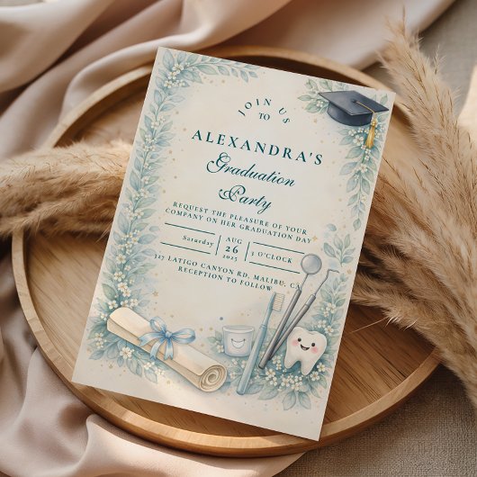 Soft Blue White Coat Dentist Graduation Party Kaart