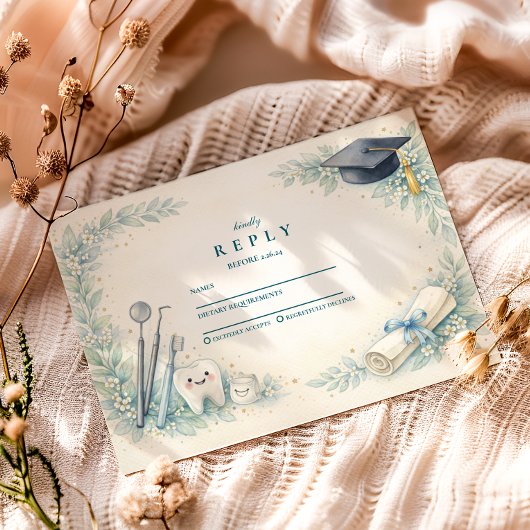 Soft Blue White Coat Dentist Graduation RSVP Kaartje