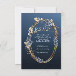 Soft Blue, White Flowers & Gold lijst decor RSVP Kaartje