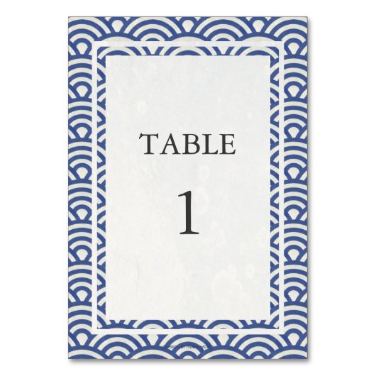 Soft Blue + White Japanese Seightable Table Number Kaart (Achterkant)