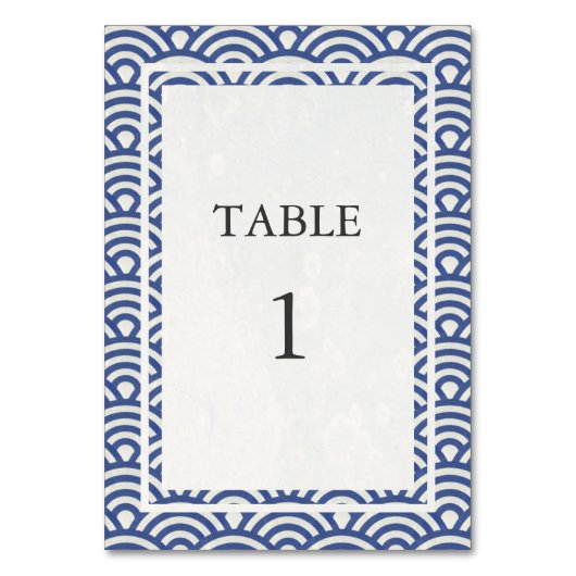 Soft Blue + White Japanese Seightable Table Number Kaart (Voorkant)