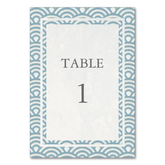 Soft Blue + White Japanese Seightable Table Number Kaart (Voorkant)