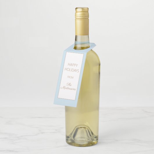 Soft Blue White Prettige feestdagen kerstfeest Flessenhanger (Schuin)