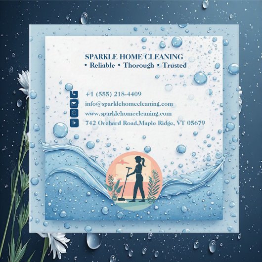 Soft Blue White Professional Sparkle Cleaning Chic Vierkante Visitekaartje