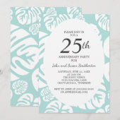 Soft Blue White Tropical Leaves 25th Jubileum Kaart (Voorkant / Achterkant)