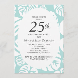 Soft Blue White Tropical Leaves 25th Jubileum Kaart