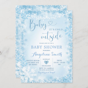 Soft Blue White Winter Baby shower Invite12 Kaart