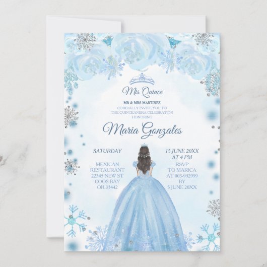 Soft Blue Winter Princess Quinceanera Uitnodiging (Voorkant)