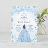 Soft Blue Winter Princess Quinceanera Uitnodiging (Staand voorkant)
