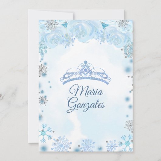 Soft Blue Winter Princess Quinceanera Uitnodiging (Achterkant)