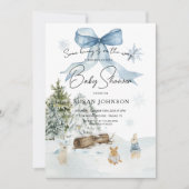 Soft Blue Winter Wonderland Bunny Bow Baby shower Kaart (Voorkant)