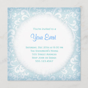 Soft Blues en White Plumes Invitation Kaart