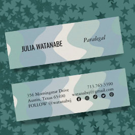 Soft Blues Handmade Wavy Stripes w Social Icons Mini Visitekaartje