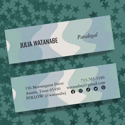 Soft Blues Handmade Wavy Stripes w Social Icons Mini Visitekaartje