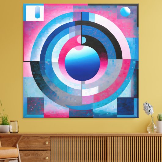 Soft Blues & Pinks: Retro Abstracte geometrie char Canvas Afdruk (Insitu (Woonkamer))
