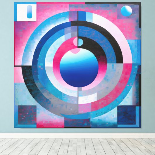 Soft Blues & Pinks: Retro Abstracte geometrie char Canvas Afdruk (Insitu (Houten vloer))