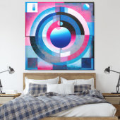Soft Blues & Pinks: Retro Abstracte geometrie char Canvas Afdruk (Insitu (Slaapkamer))