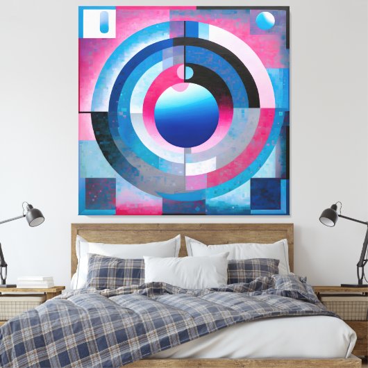 Soft Blues & Pinks: Retro Abstracte geometrie char Canvas Afdruk (Insitu (Slaapkamer))