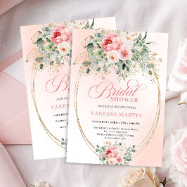 Soft Blush and Gold Botanical Bridal Shower Invite Kaart