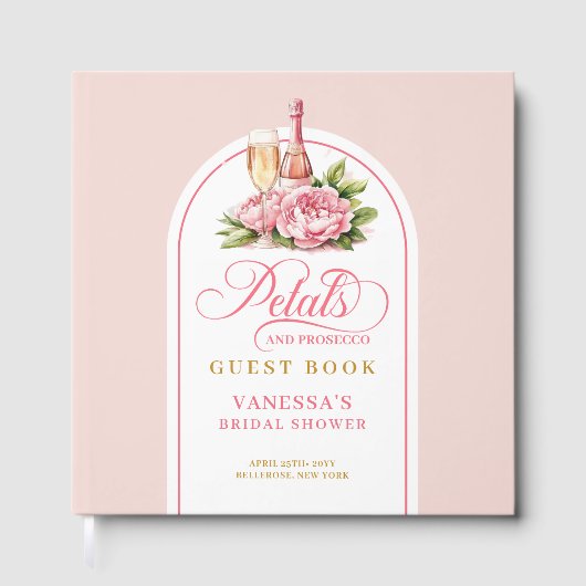 Soft blush and gold petals prosecco guest book gastenboek (Voorkant)