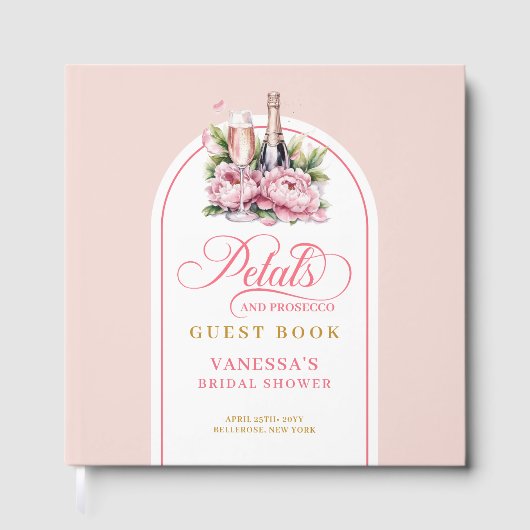 Soft blush and gold petals prosecco guest book gastenboek (Voorkant)