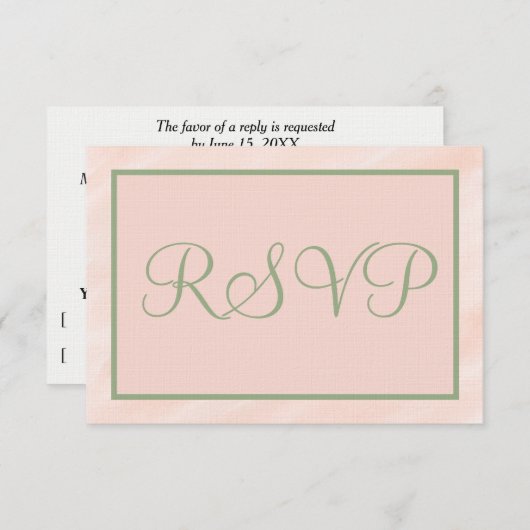 Soft Blush and Sage Green Watercolor RSVP Kaartje (Voorkant / Achterkant)