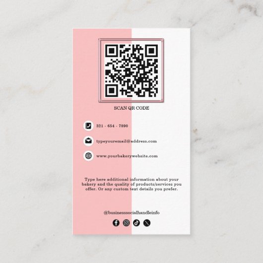Soft Blush Bakery Logo Contact | Foto's en QR-code Visitekaartje (Achterkant)