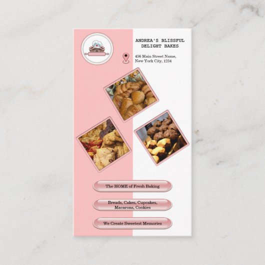 Soft Blush Bakery Logo Contact | Foto's en QR-code Visitekaartje (Voorkant)
