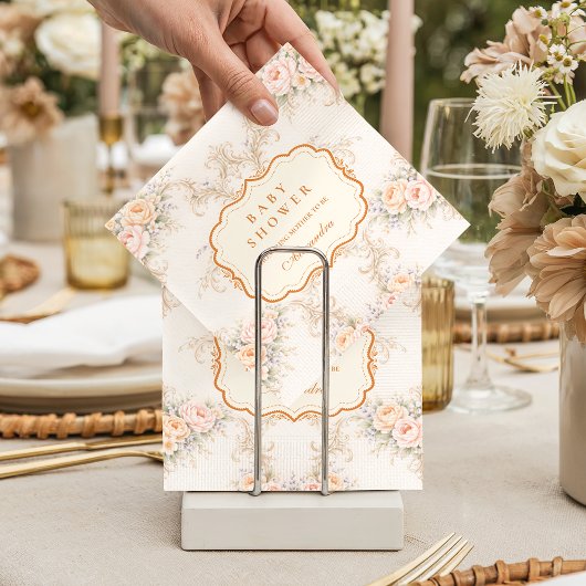 Soft Blush Baroque Rozen Baby Shower Servet