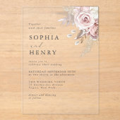 Soft Blush Bloemen Acryl Huwelijksuitnodiging Acryl Uitnodigingen (Voorkant)