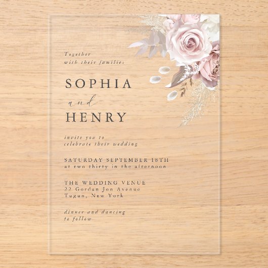 Soft Blush Bloemen Acryl Huwelijksuitnodiging Acryl Uitnodigingen (Voorkant)