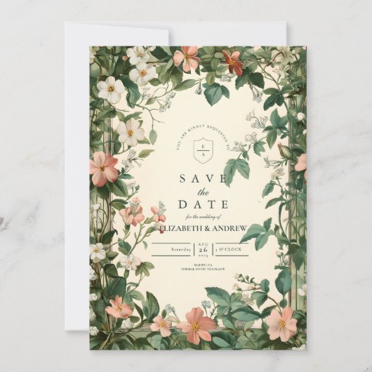 Soft Blush Bloemen Art Nouveau Huwelijk Save The Date (Voorkant)