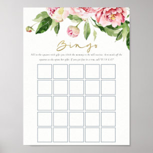Soft Blush Bloemen Pioen Waterverf Bingo spel Poster