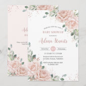 Soft Blush Bloemen Roos Goud Baby shower QR Code Kaart (Voorkant / Achterkant)