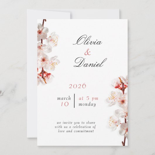 Soft Blush Blossom Wedding Invitation Kaart (Voorkant)