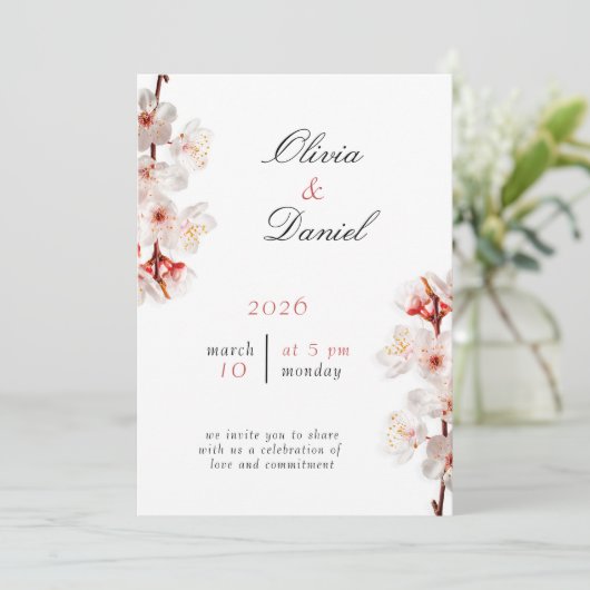 Soft Blush Blossom Wedding Invitation Kaart (Staand voorkant)