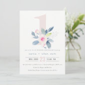 SOFT BLUSH BLUE FLORAL 1st JAAR JUBILEUM Kaart (Staand voorkant)